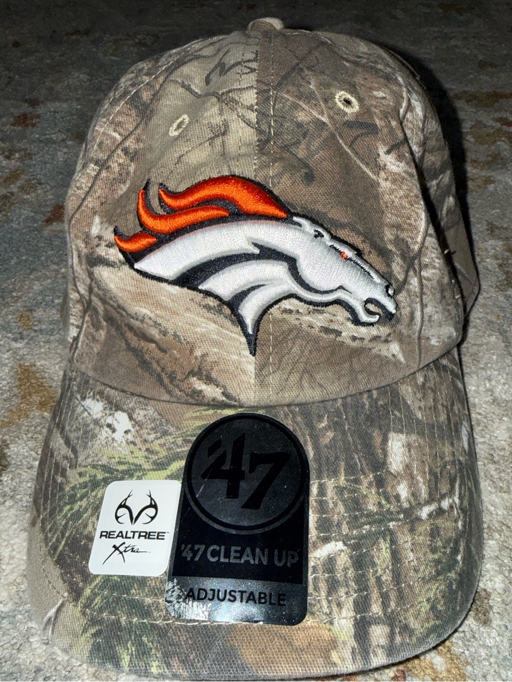 Realtree Camo Denver Broncos Hat with Orange & White Logo